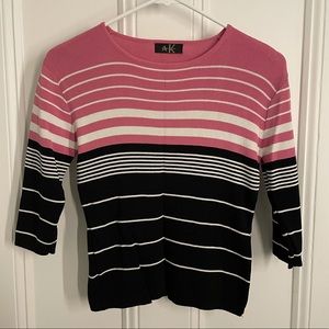 Pink, Black, and White striped crew neck sweater, size S